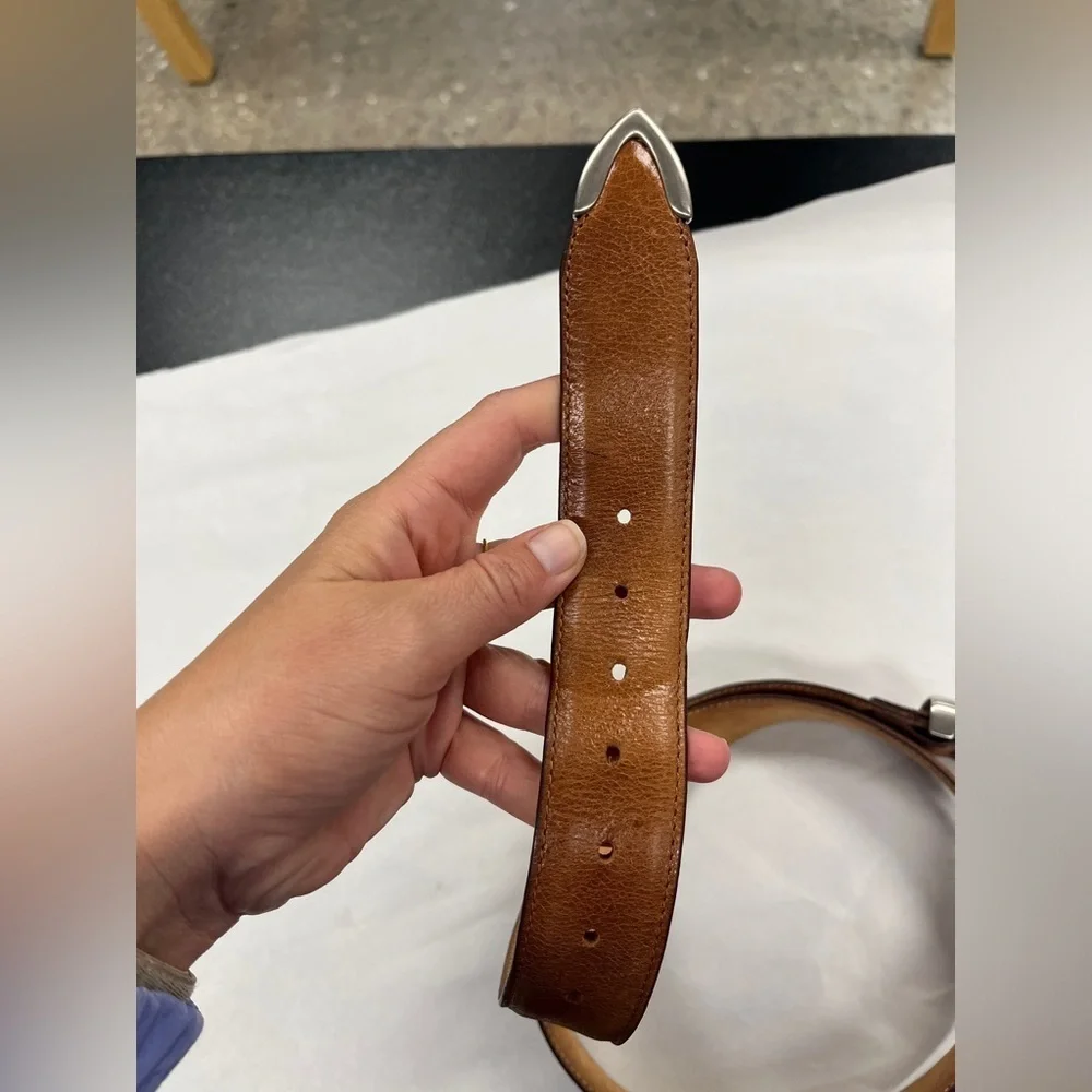 A & D Milano Tan Italian Leather Belt with Solid Brass Silver Tone Hardware 45